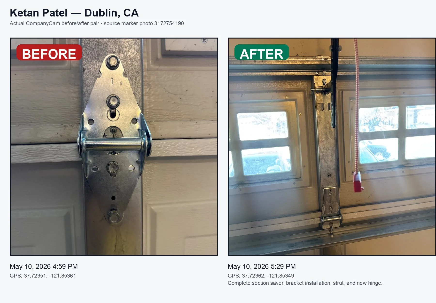 Dublin garage door section hardware before and after proof